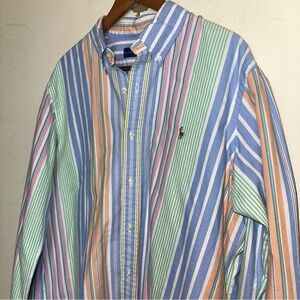 Polo Ralph Lauren Shirt Men XL Pastel Colorblock Vertical Stripe Preppy Pony Y2K
